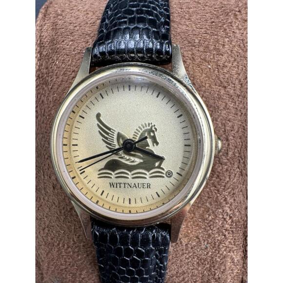Vintage Wittnauer Watch Womens 24mm Gold Tone Pegasus Leather Band New Battery G - Picture 1 of 9